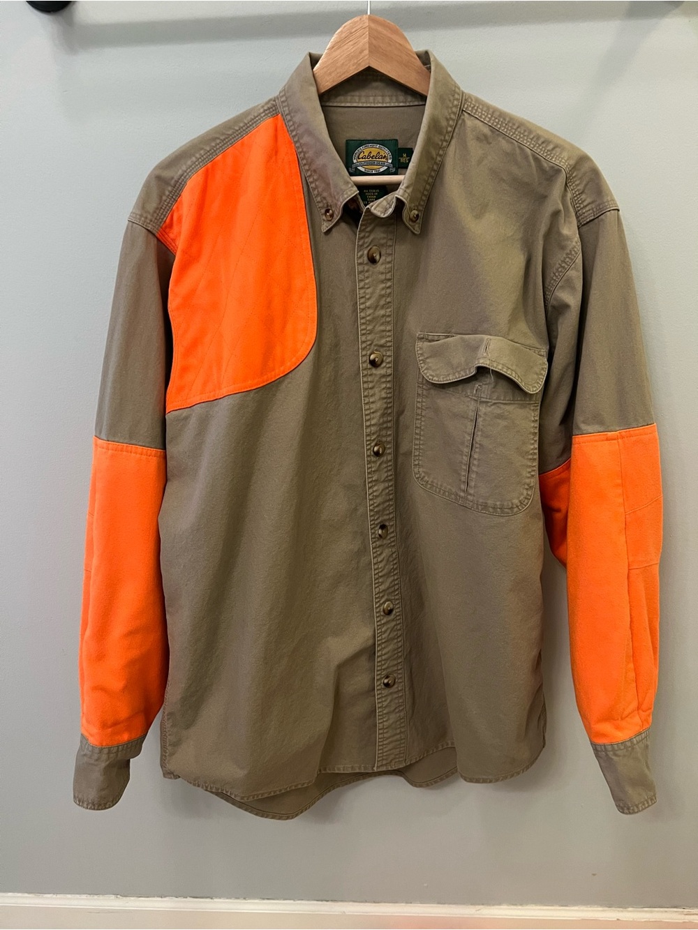Cabela's Olive Green and Blaze Orange Button-Down Hunting Shirt